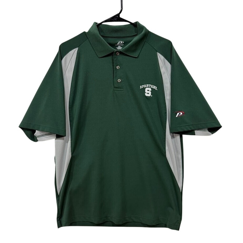 Michigan State Spartans Mens Green Grey Performance Polo Shirt Pro Player Size M